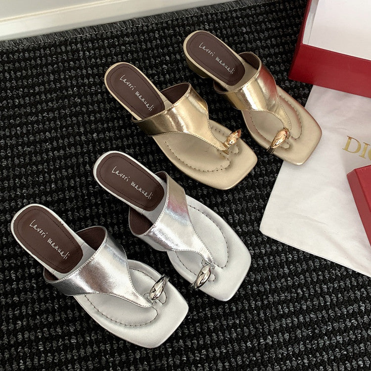 Karin Luna In Stock Spot Goods Clip-toe Square Toe Metal Buckle Minimalist Slippers
