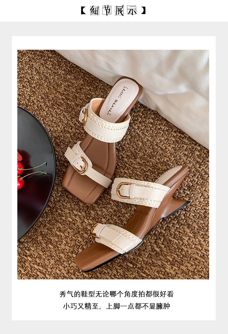 Karin Luna Hot-Selling In Stock  Retro Wedge Belt Square Toe Irregular Heel