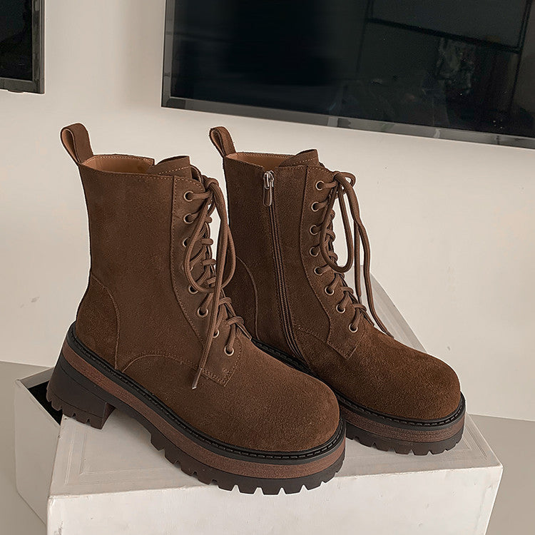 Karin Luna In Stock Casual style thin strap round toe suede ankle boots