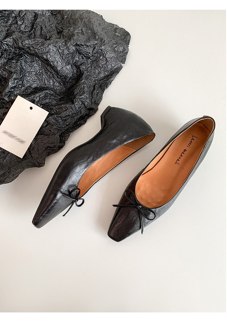 Karin Luna Full Layer Inside and Out~Basic Versatile Small Square Toe Butterfly Knot Irregular Heel Single Shoes