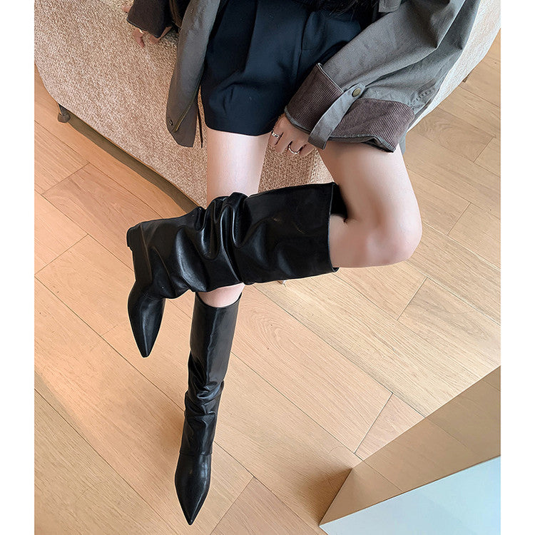 Karin Luna Elegant Style Pointed Toe Hidden Wedge Long Boots