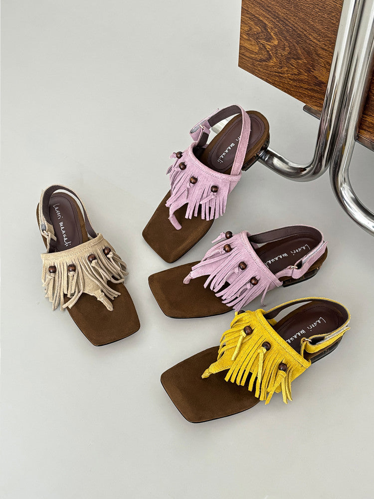 Karin Luna  Tassel Series~Spot Goods  In-stock Clip-toe Square Toe Sandals