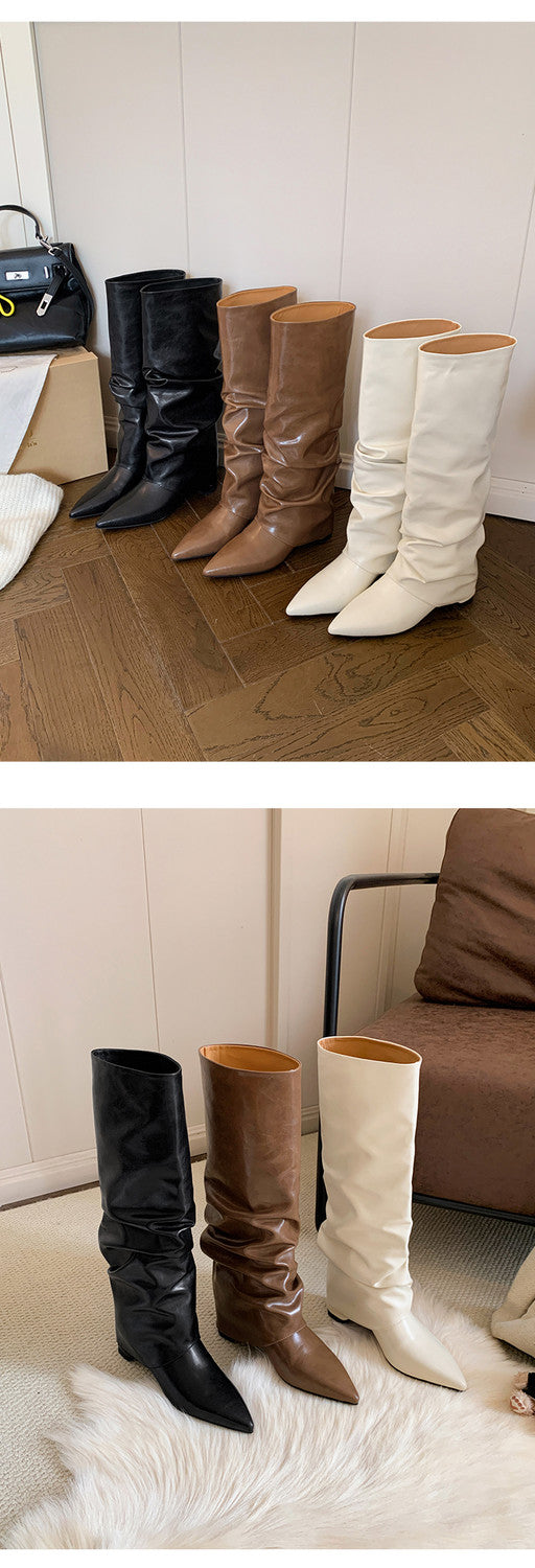 Karin Luna Elegant Style Pointed Toe Hidden Wedge Long Boots