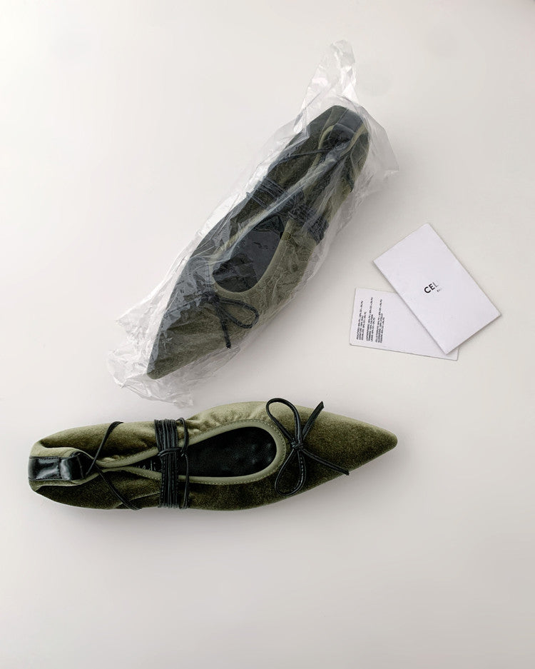 Karin Luna In Stock In Stock Retro Velvet Pointed Toe Bowknot Single Shoes