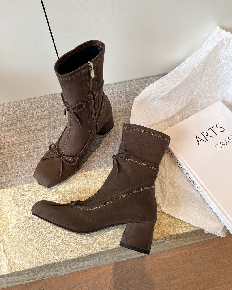 Karin Luna In Stock Spot Goods Hot-Selling Sweet Standard Bow Round-Toe Slim Short Boots