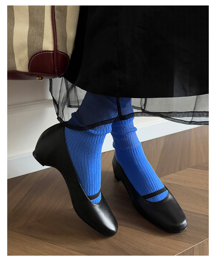 Karin Luna In Stock Spot Goods    Retro Elastic Band Chunky Heel Single Shoes