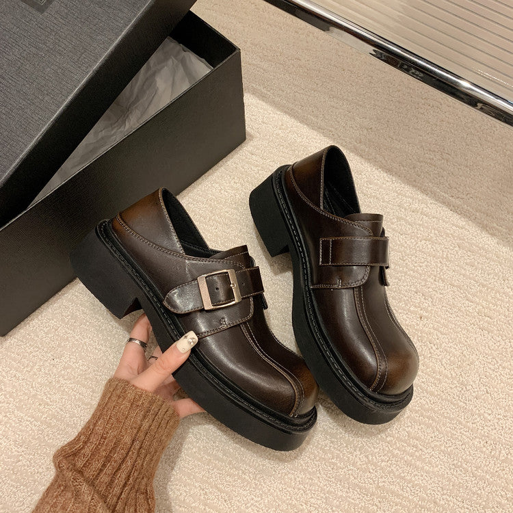 Karin Luna In Stock Spot Goods Metal Round Toe Cow Leather Thick Sole Flats