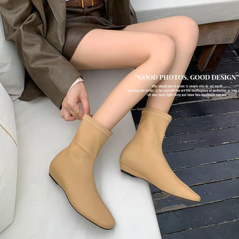 Karin Luna In Stock Spot Goods Round Toe Basic Stretch Slim Short Boots