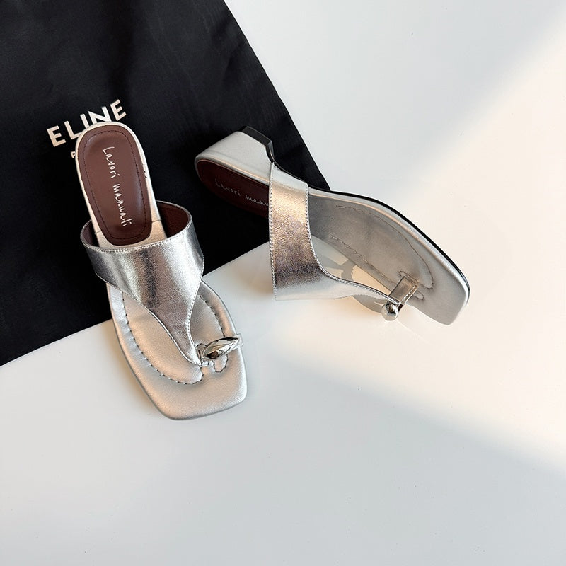 Karin Luna In Stock Spot Goods Clip-toe Square Toe Metal Buckle Minimalist Slippers