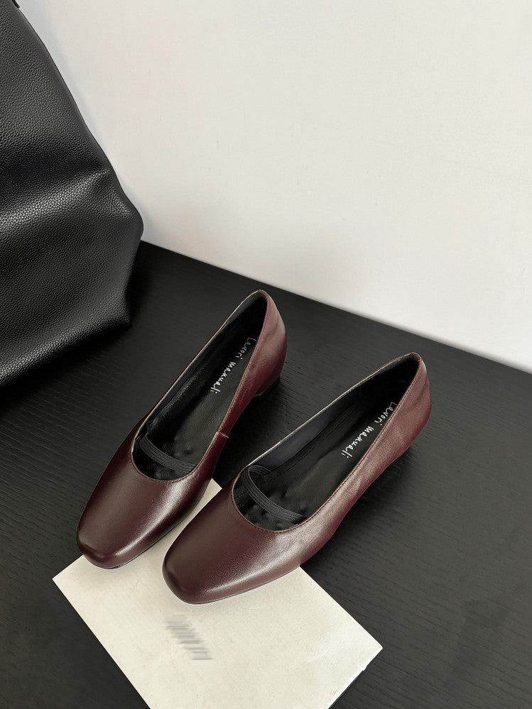 Karin Luna In Stock Spot Goods    Retro Elastic Band Chunky Heel Single Shoes