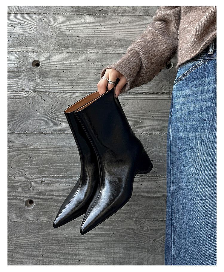 Karin Luna Elegant Pointed Toe Hidden Wedge Short Boots