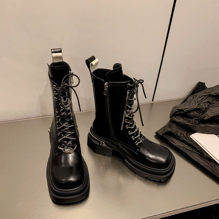Karin Luna In Stock Spot Goods Lace-up casual metal decorative thick-soled Martin boots