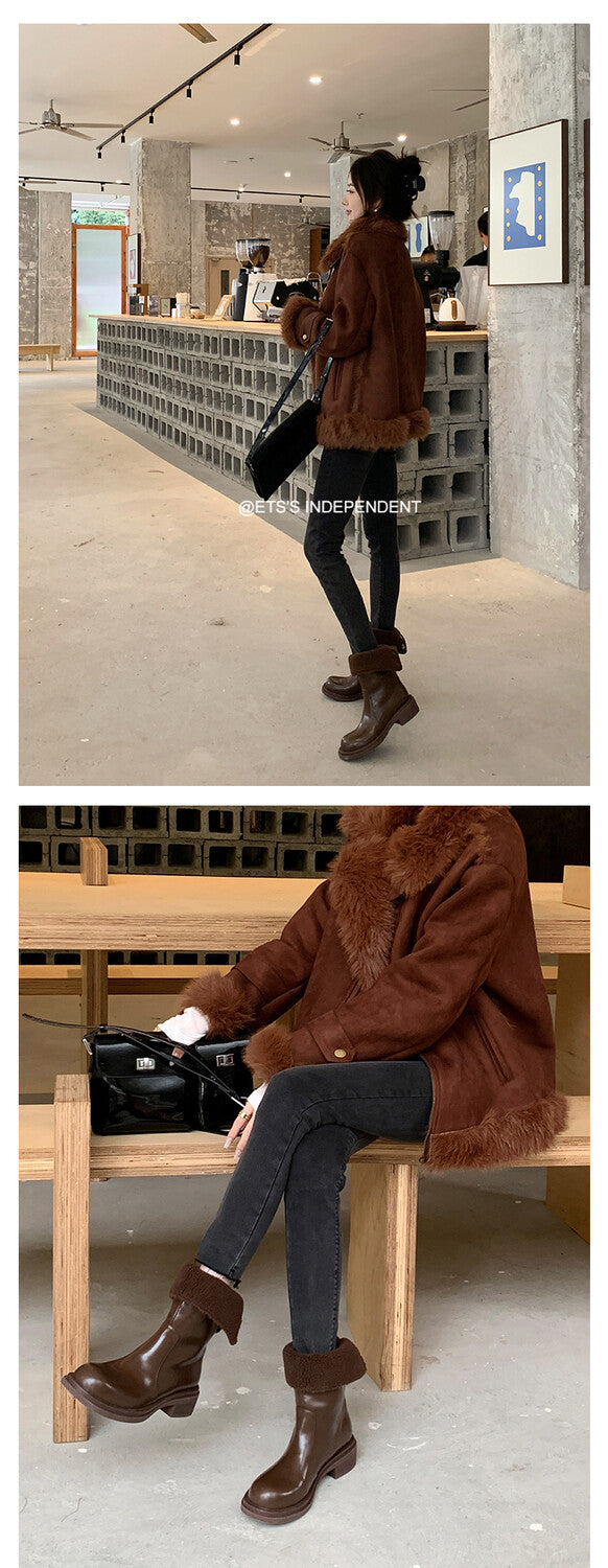 Karin Luna Classic Basic Style   Convertible Foldable Hidden Buckle Snow Fur Shoes Full cowhide Basic Flat Short Boots