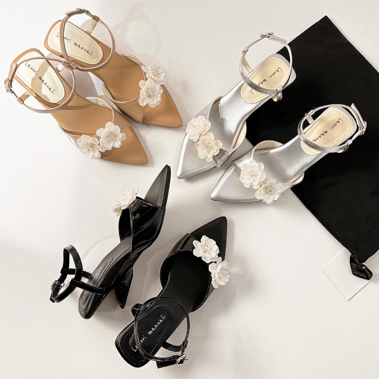 Karin Luna In Stock Spot Goods  Classic Camellia Pointed Toe Elegant Irregular Heel Sandals