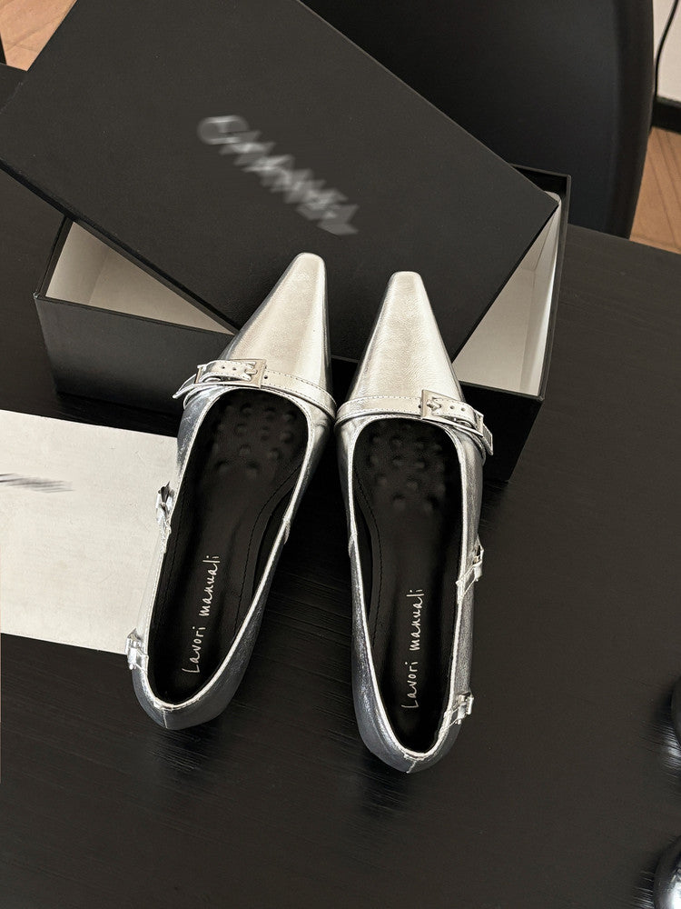 Karin Luna In Stock In Stock Retro Belt Buckle Small Square Toe Chunky Heel Single Shoes