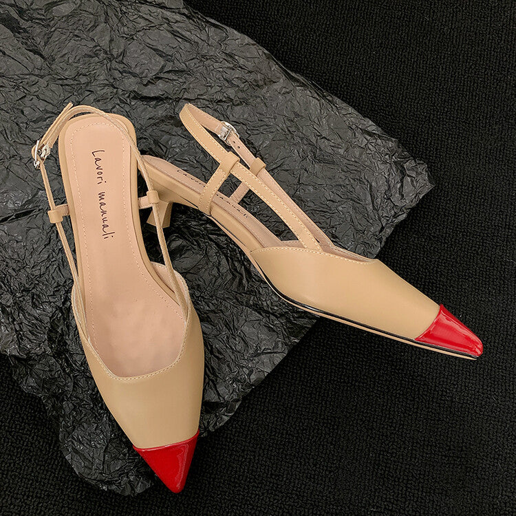 Karin Luna In Stock 24New Year's stock is now available Color Block Pointed Toe Full Leather Sandals