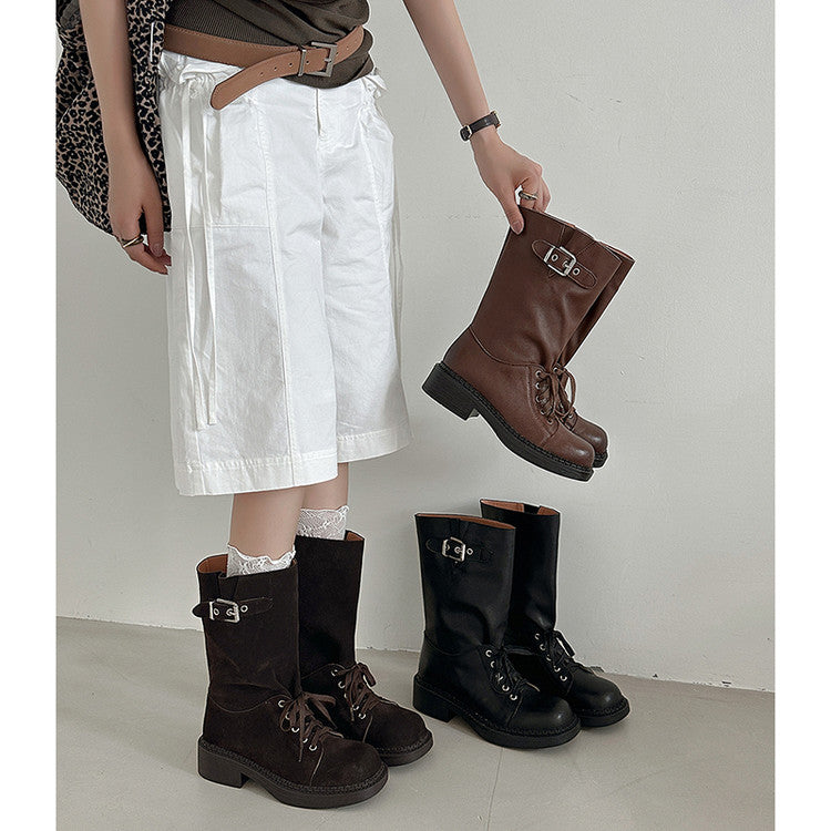 Karin Luna Bestseller Large Tube Thick Sole Martin Boots with Belt Buckle