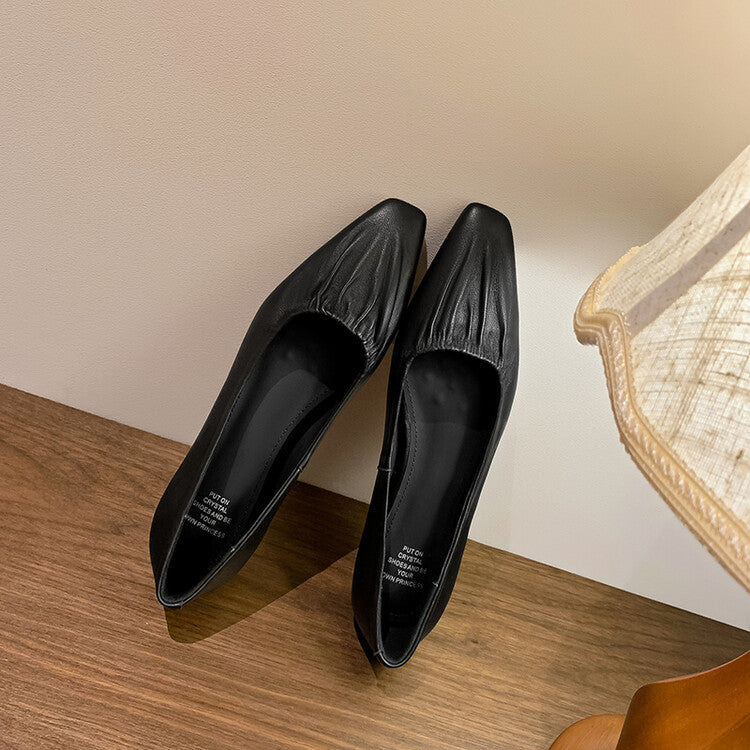 Karin Luna fell in love at first sight~ Spot Goods  Spot Goods Vintage Wrinkled Hollow Soft Sheepskin Elegant Versatile Single Shoes