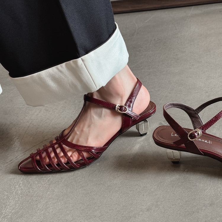 Karin Luna French Hollow Toe Metal Heel Elegant Sandals