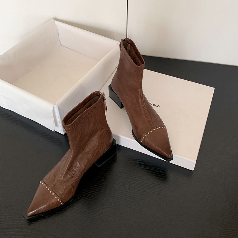 Karin Luna In Stock In Stock Slim Boots Series~Pointed Toe Rivet Slim Short Boots