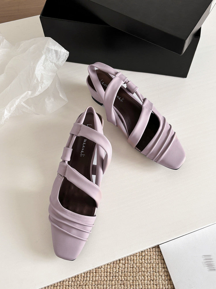 Karin Luna In Stock In Stock Minimalist Soft Upper Small Square Toe Chunky Heel Sandals