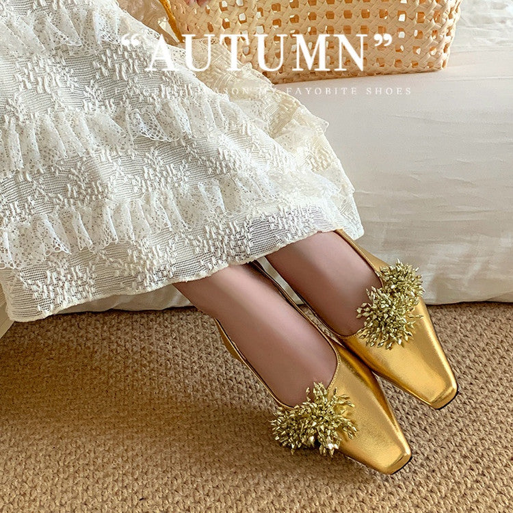 Karin Luna Brilliant Fireworks~Elegant Square-Toed Closed-Toe Chunky Heel Sandals