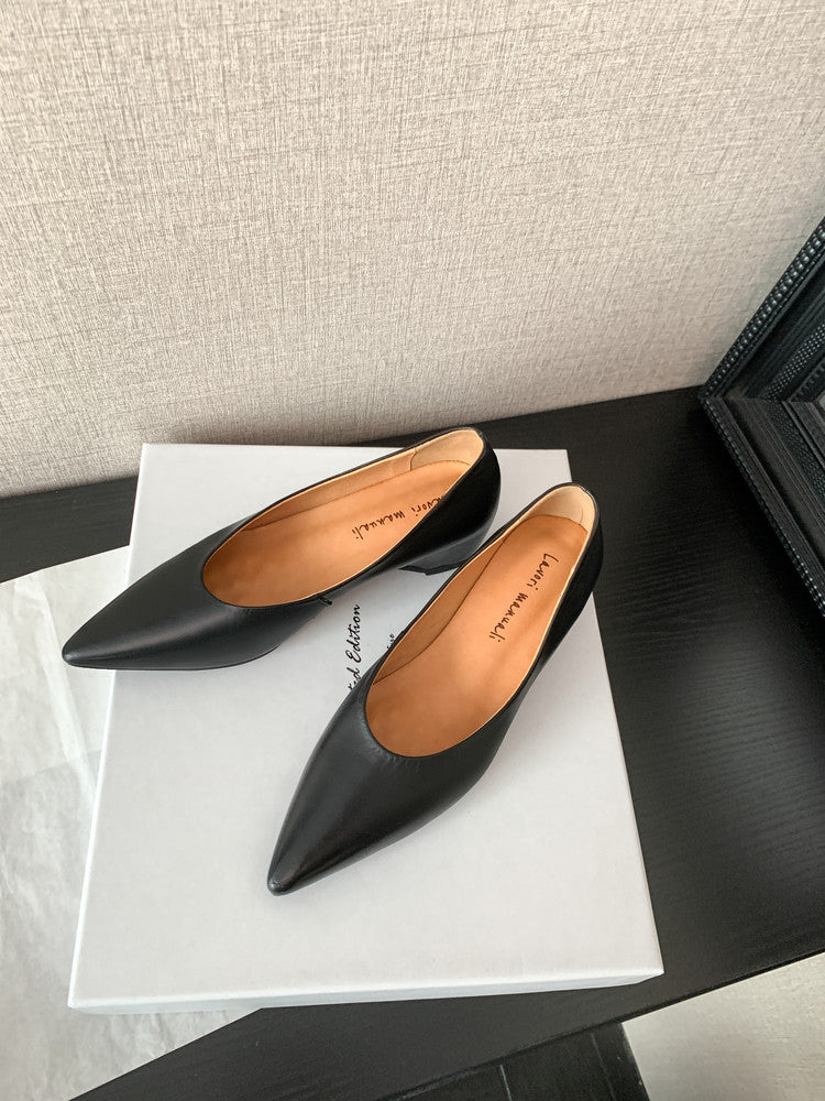 Karin Luna Full Layer Inside and Out~Basic Versatile Retro French Pointed Toe Irregular Heel Single Shoes