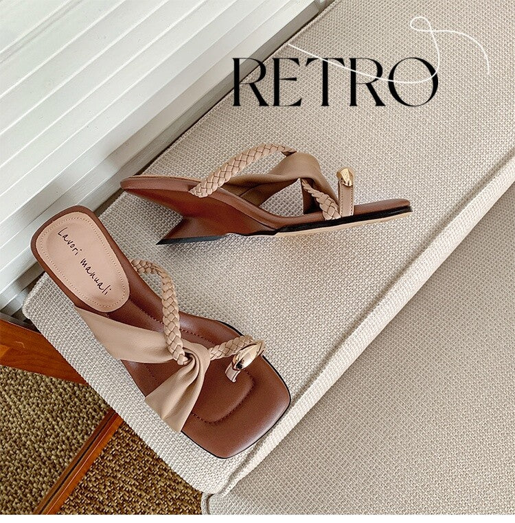 Karin Luna has a sense of design ~Twist Braided Cross Strap Square Toe Sandals