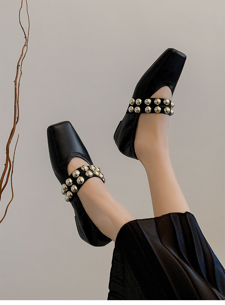 Karin Luna In Stock Spot Goods  Pig Nose Metal Strap Super Soft Granny Full Leather Mary Jane Shoes