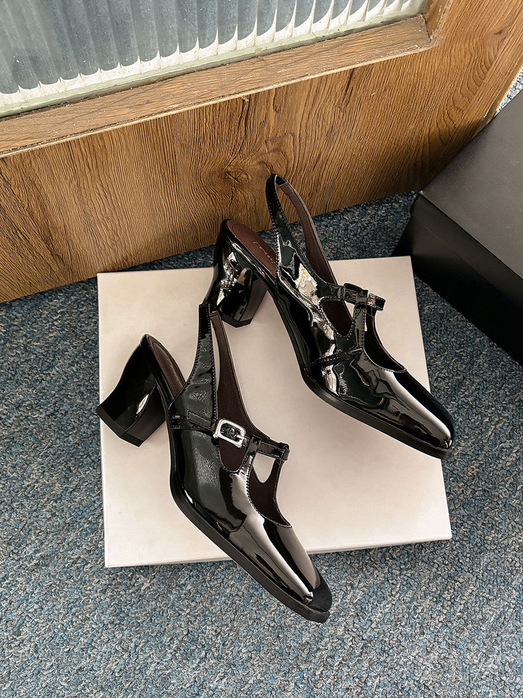 Karin Luna In Stock In Stock  Unique European and American Style Square-Toed Chunky Heel Closed-Toe Sandals