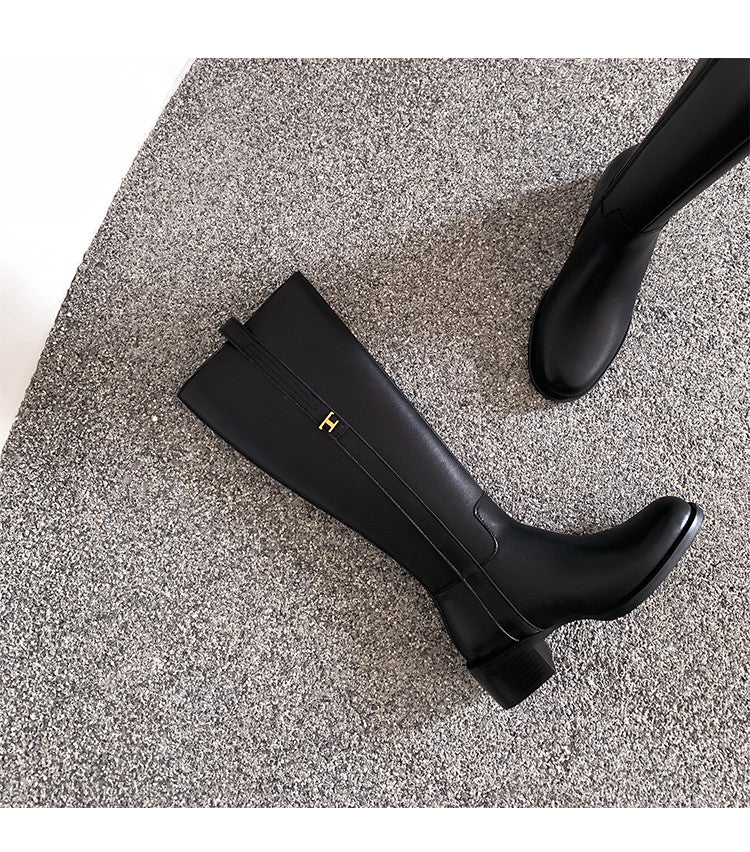 Karin Luna In Stock Spot Goods Basic Retro Square Toe Chunky Heel Riding Boots