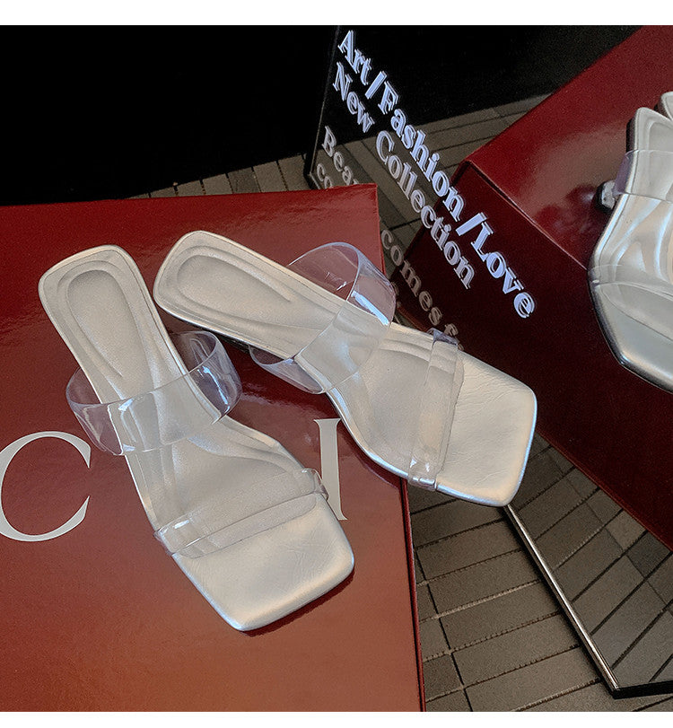 Karin Luna In Stock Spot Goods Transparent Sequin Irregular Heel Strap Sandals