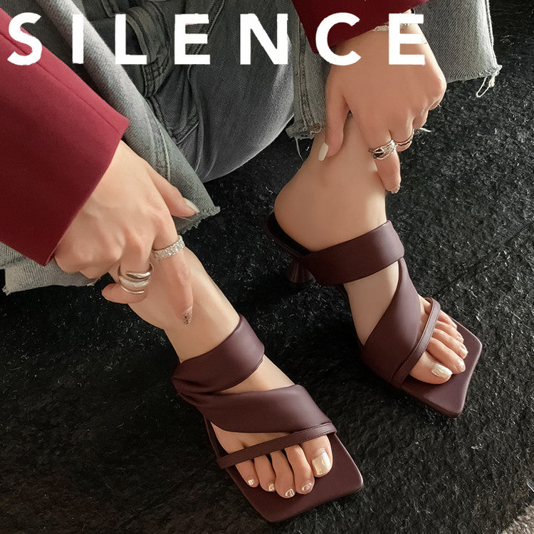 Karin Luna Best-selling in stock Minimalist Style  All-Matching Irregular Ultra-Soft Strap Square Toe High Heels