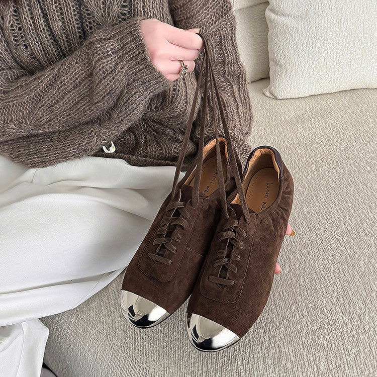 Karin Luna In Stock In Stock  High-end Metal Toe Lace-up Flats