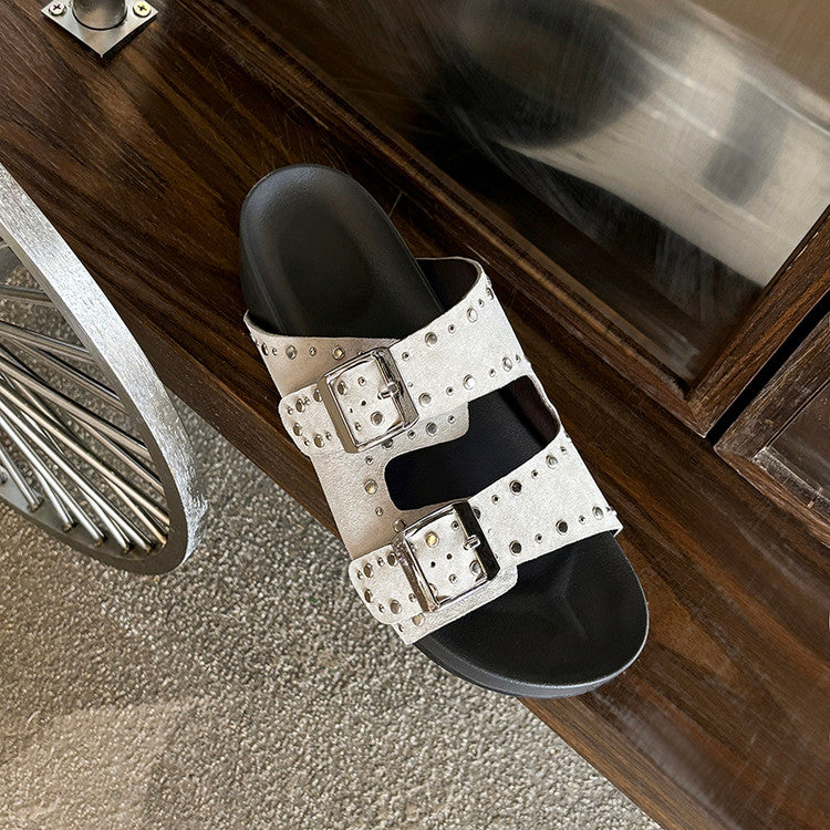 Karin Luna In Stock Spot Goods Casual Thick-Soled Belt Buckle Slippers