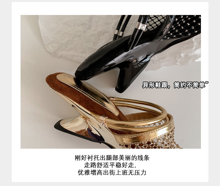 Karin Luna Highlights Fairness~In stock  Closed-Toe Diamond Mesh Unisex Convertible Sandals