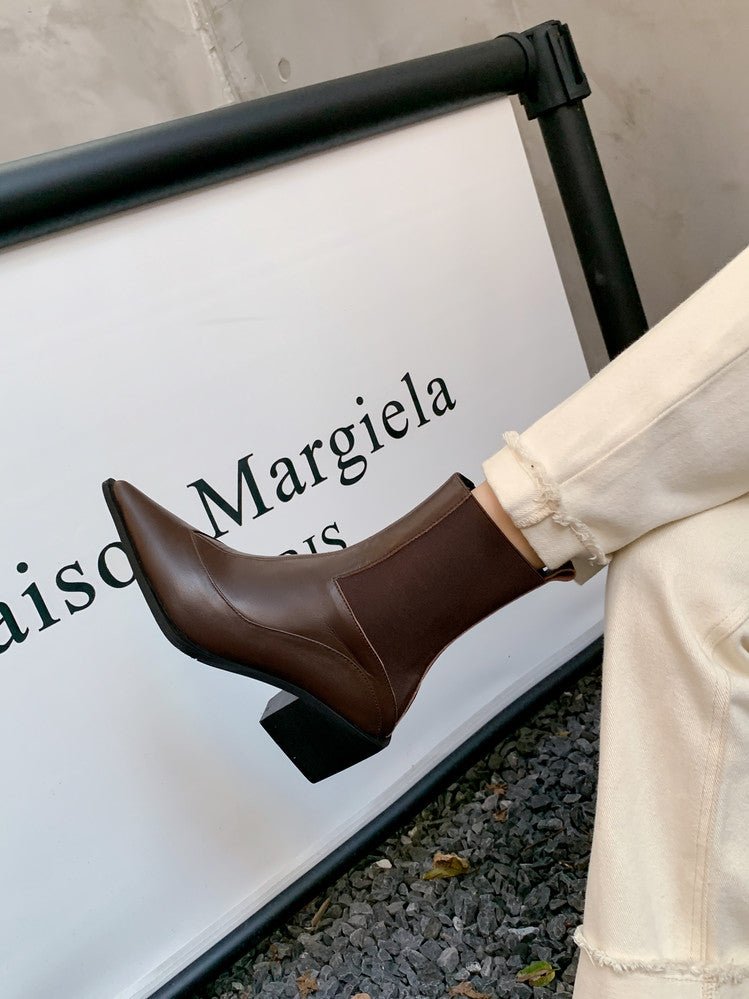 Karin Luna In Stock Spot Goods   Elegant Pointed Toe Chunky Heel Ankle Boots