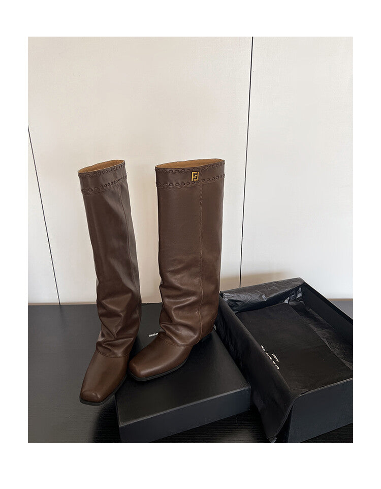 Karin Luna cool girl Stylish and Sweet Square-Toe Booties
