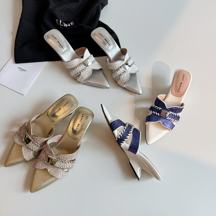 Karin Luna Fish Skin Series~Minimalist Pointed Toe Hot-Selling Unique Heel Slippers