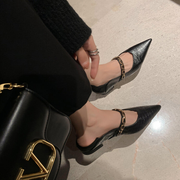 Karin Luna has prepared stock  Metal Fasteners Commuting Style Pointed Toe Chunky Heel Stone Pattern Large Single Shoes