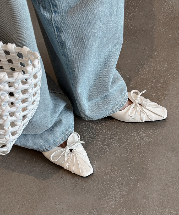Karin Luna French Style Wrinkled Square Toe Height-Increasing Flats