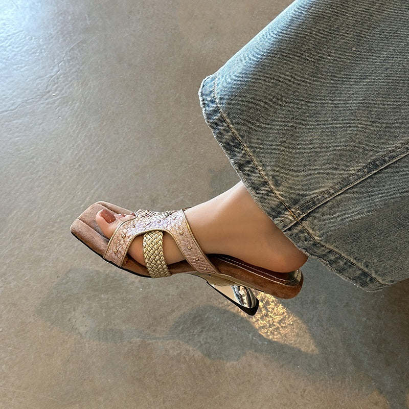Karin Luna Fish Skin Series~ Hot-selling Square-Toe Slippers with Built-in Traffic