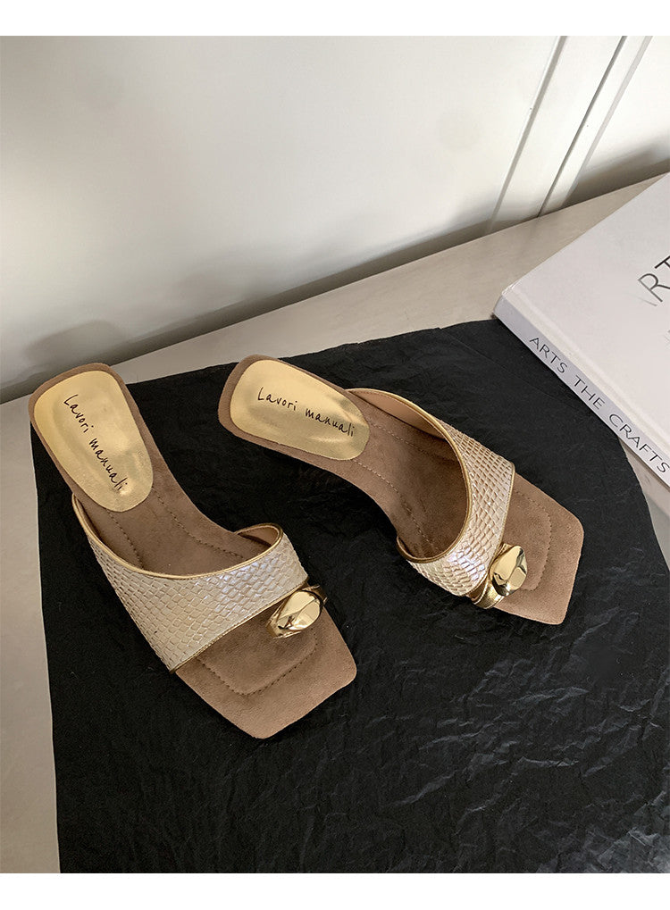 Karin Luna Fish Skin Series~Minimalist Square Toe Popular Irregular Heel Slippers