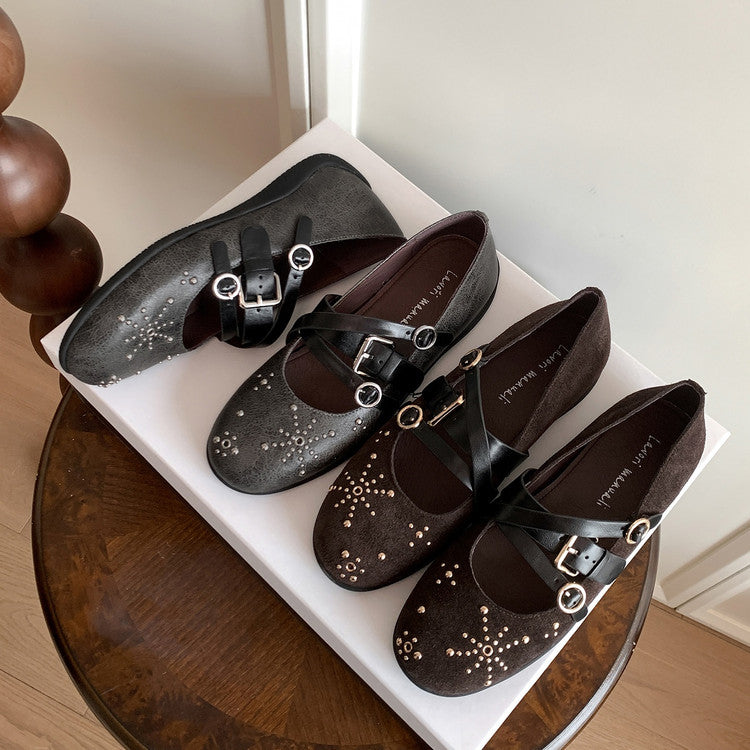 Karin Luna In Stock Spot Goods Studded Rivet Hidden Wedge Mary Jane Shoes