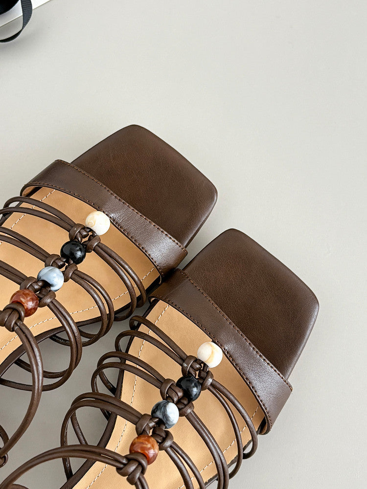 Karin Luna Bohemian Vacation Style~Square Toe Open Toe Sandals