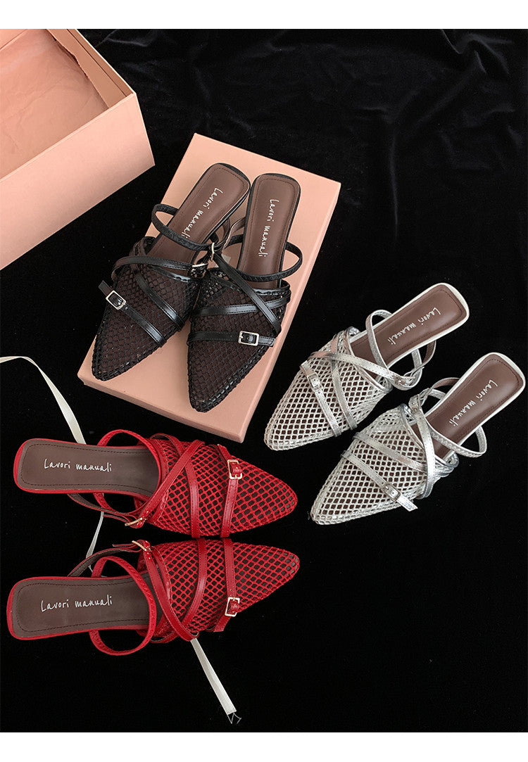 Karin Luna In Stock  Spot Goods  Mesh Series Elegant Closed-Toe Belt Buckle Slippers