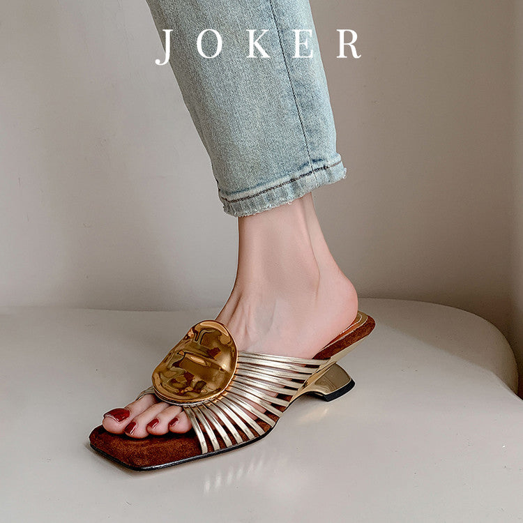Karin Luna Bestseller Popular New Image  Comes with data plan included Resort Style Irregular Heel Thin Strap Slippers