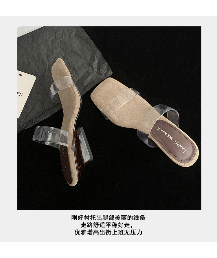 Karin Luna Hot-Selling Amber Element~Spot Goods Spot Goods Transparent tpu   Minimalist Square-Toed One-Strap Slippers