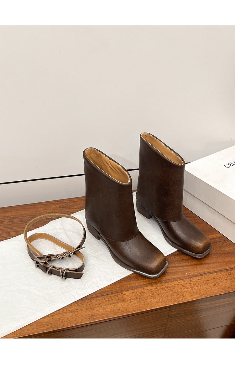 Karin Luna Elegant Style Square Toe Belt Buckle Pants Boot Short Boots