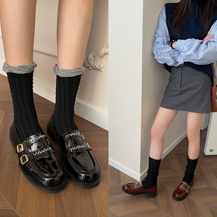 Karin Luna In Stock Spot Goods  Retro Style Slip-On Metal Buckle Loafers